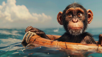 The monkey goes ashore ..
