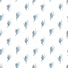 Fun floral seamless pattern. Simple abstract scandi texture. Cute hand drawn vector background for kids room decor, nursery art, apparel, packaging, wrapping paper, textile, fabric, wallpaper, gift.