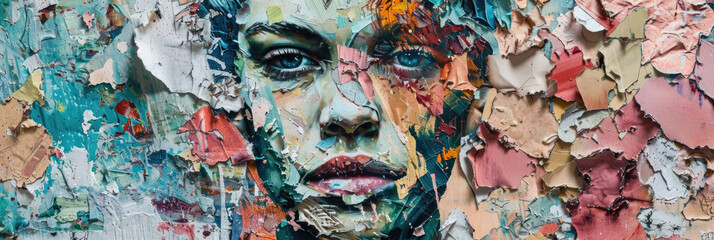 A realistic portrayal of a womans face painted on a wall, showcasing intricate details and lifelike features