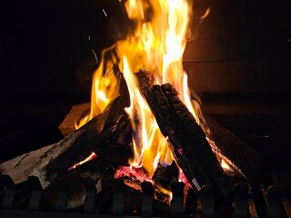 Close Up of a Fire Burning in a Fireplace