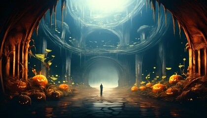 A captivating 3D render of an unexplored deep cave, illuminated by a faint, mysterious light