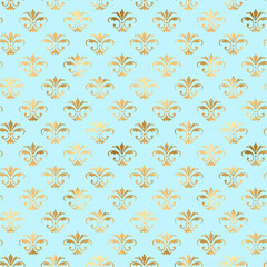 Baby Blue and Gold Damask, Pattern Digital Paper