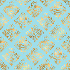Baby Blue and Gold Damask, Pattern Digital Paper