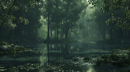 The quiet river in the dense wood ..