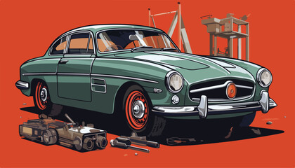 Obraz premium Vintage car vector illustration. Retro american car. Old classic car.