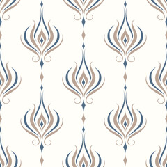 Beige and blue luxury vector seamless pattern. Ornament, Traditional, Ethnic, Arabic, Turkish, Indian motifs. Great for fabric and textile, wallpaper, packaging design or any desired idea.
