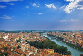 Aerial view of a sunny day in Verona, Italy