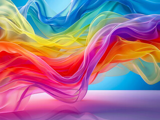 A colorful, flowing piece of fabric with a rainbow pattern