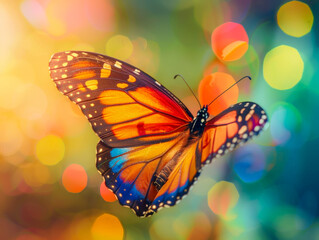A colorful butterfly is flying in the air
