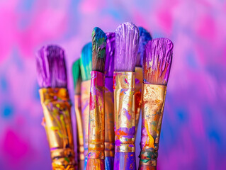 A bunch of paintbrushes with different colors and sizes