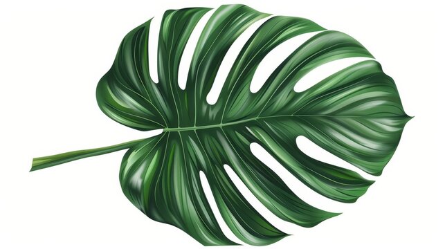 This modern image shows an exotic philodendron leaf, a tropical jungle palm plant, and a green monstera leaf on white background.