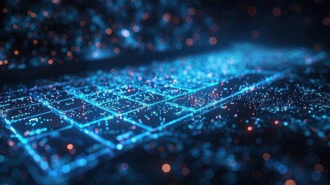 Abstract programming code icon on a laptop screen in light blue