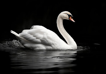 Fototapeta premium Graceful swan swimming in the lake in black and white image