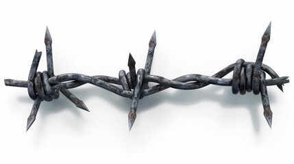 Steel barbed wire with spikes or thorns realistic modern illustration isolated on white background. Barrier for dangerous industrial facilities or prisons. - obrazy, fototapety, plakaty