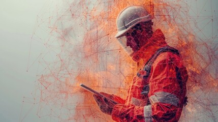 Abstract polygonal isolated engineer in technology style on a white background