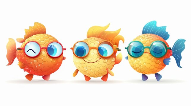 Animated cartoon characters with glasses for kid ophthalmologist clinic. Emoji for decoration of oculist cabinet. Medical examination of baby eye.