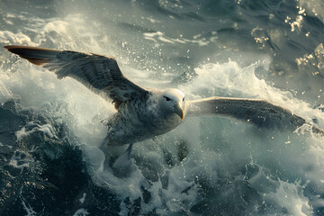 Giant petrel 3d image wallpaper ,
A seagull flying over the ocean with the water in the background
