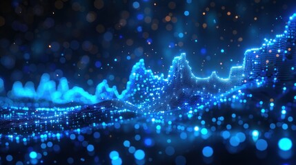 Digital grow chart graph in blue on technological background.