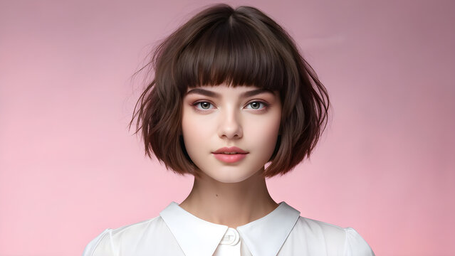 Sweet Bob Cut Hairstyle for Girls, Pastel Beauty Hairdo for Young, Cute Elegance Little Girl's Style, Charming Beauty in Background
