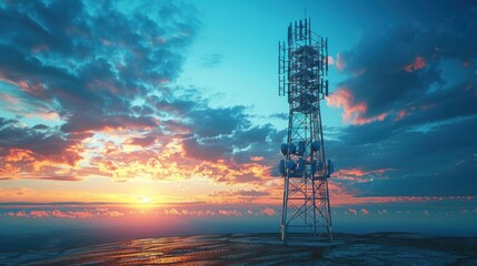 Blue abstract 3d isolated telecommunication tower