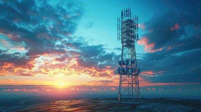 Blue abstract 3d isolated telecommunication tower