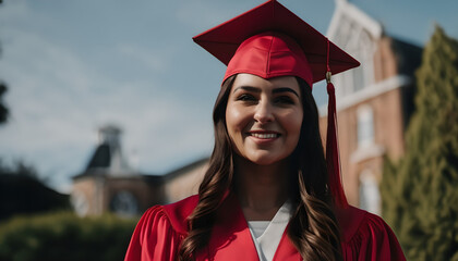 Female college graduate student during graduation ceremony commencement day school higher education