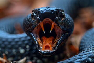 Black Mamba: Slithering across the ground with mouth open, showcasing its deadly reputation.