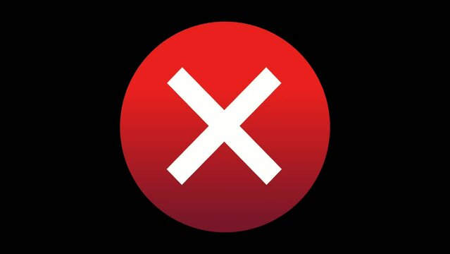 Cross Sign Animation in red circle Motion Graphics on Black Background.sign symbol wrong or incorrect