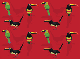 Fototapeta premium Bird Toucanet Aracari Cartoon Cute Seamless Wallpaper Background