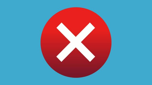 Cross Sign Animation in red circle Motion Graphics on Blue Background.sign symbol wrong or incorrect