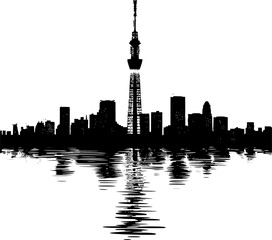 Obraz premium Tokyo Vector Art, Black and White Silhouette of Tokyo Skyline