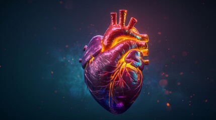 This is a 3D illustration of the anatomy of the human heart isolated on black background