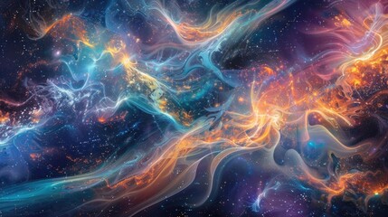 An abstract representation of cosmic energy, with vibrant patterns and luminous waves intertwining to form a celestial tapestry of unparalleled beauty.