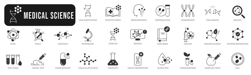 Medical lab, science, dna, molecules research solid line icon set © tutti_frutti