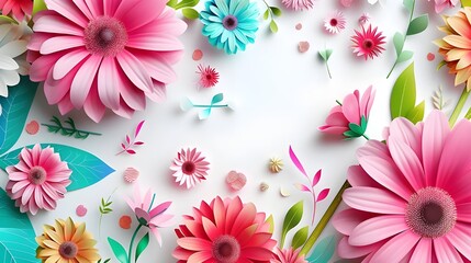 Beautiful floral background with a variety of flowers in soft pink and green colors
