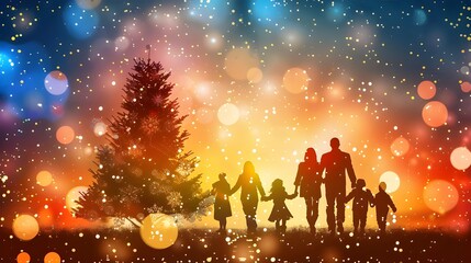 Trendy festive xmas christmas christian jesus tree scene vector illustration wallpaper image
