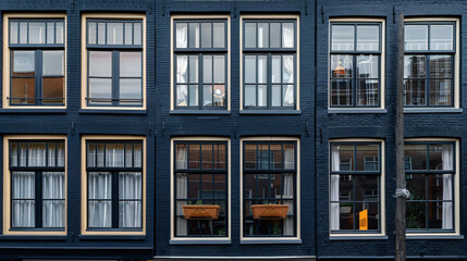 Typical Dutch black facades with a rope - obrazy, fototapety, plakaty