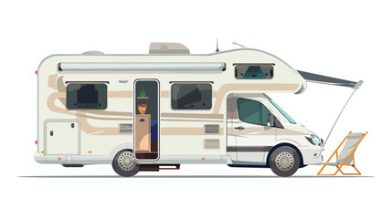Campervan mobile home with open door and awning toget