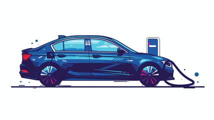 Car fueled with hydrogen. Vector illustration. Hand d