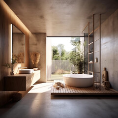 large modern open designer bathroom with warm designer lighting with a great view 
