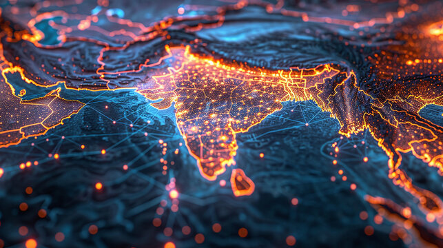 Digital map of Asia, concept of global network and connectivity, data transfer and cyber technology, business exchange, information and telecommunication - Powered by Adobe