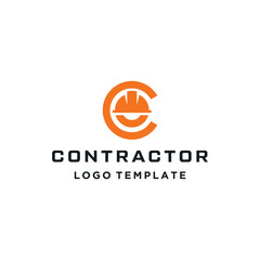 Circular Initial Letter C with Hard Hat For Contractor Worker Industrial Logo Design