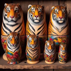 Russian Matryoshka Tiger Set