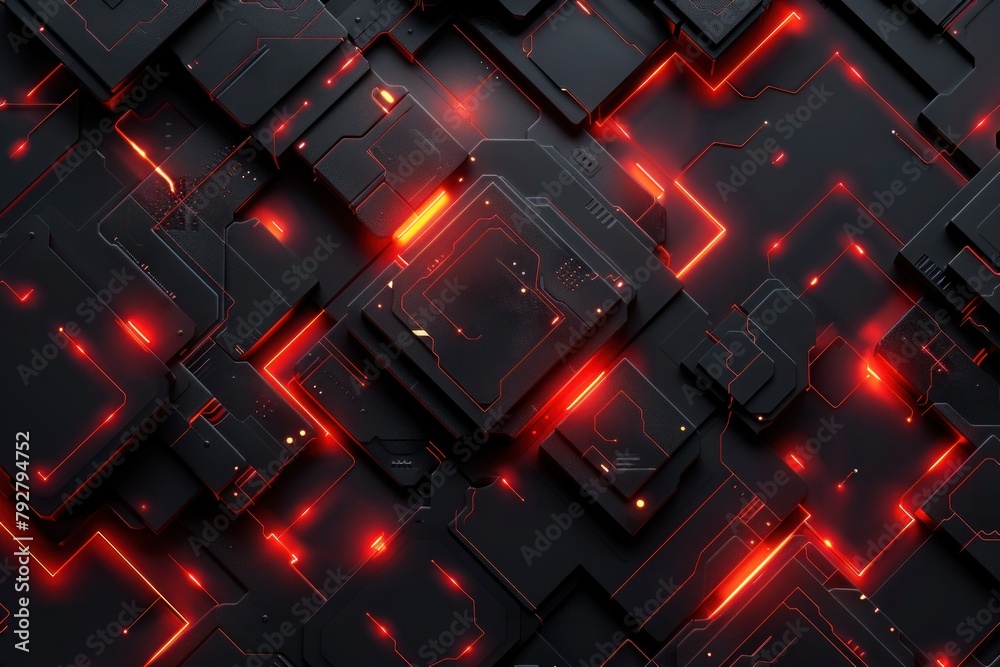 Aufkleber Abstract modern  high-tech red black background. Composition of overlapping geometric shapes and lines.