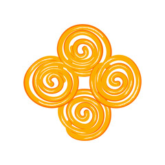 Jalebi is a popular sweet snack in India,  west Asia, Africa, and Mauritius