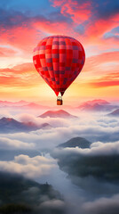 Obraz premium Hot air balloon flying over beautiful landscape