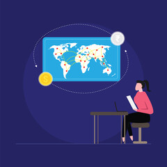Currency exchange and International financial market, bank operation services 