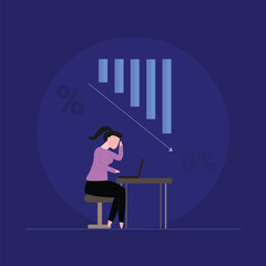 Sad businessman with Falling graph, business loss, Economic Crisis, Stock market crash 