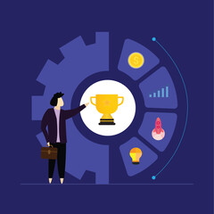 Business Management and Process Illustration, Person Working with Efficiency and Modern Productivity Style