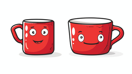 Cartoon pot and cup red facial expression isolated ic